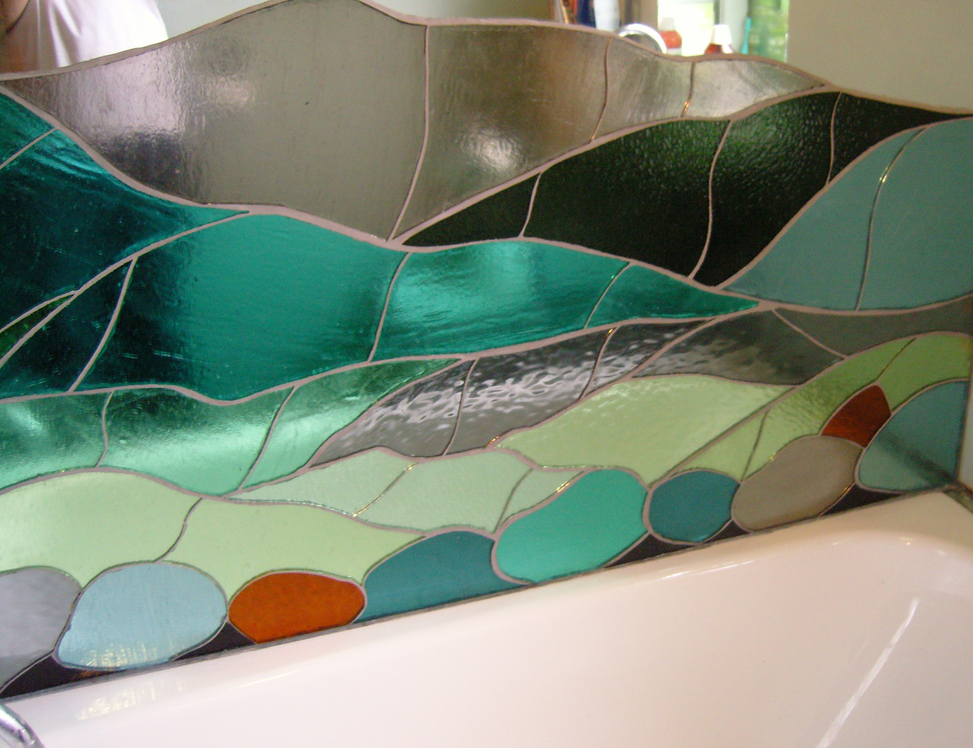 Re-vamped bathroom with 'appliqued' glass pieces